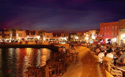 The restaurants around Abu Tig marina come alive at night